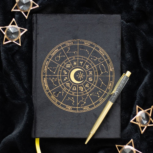 Astrology Wheel Journal with Black Obsidian Pen - Note and Nib