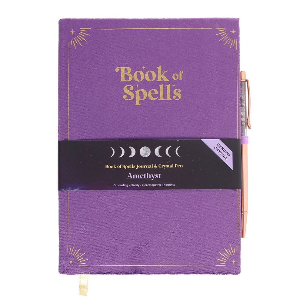 Book of Spells Journal with Amethyst Crystal Pen - Note and Nib