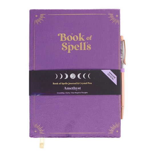 Book of Spells Journal with Amethyst Crystal Pen - Note and Nib