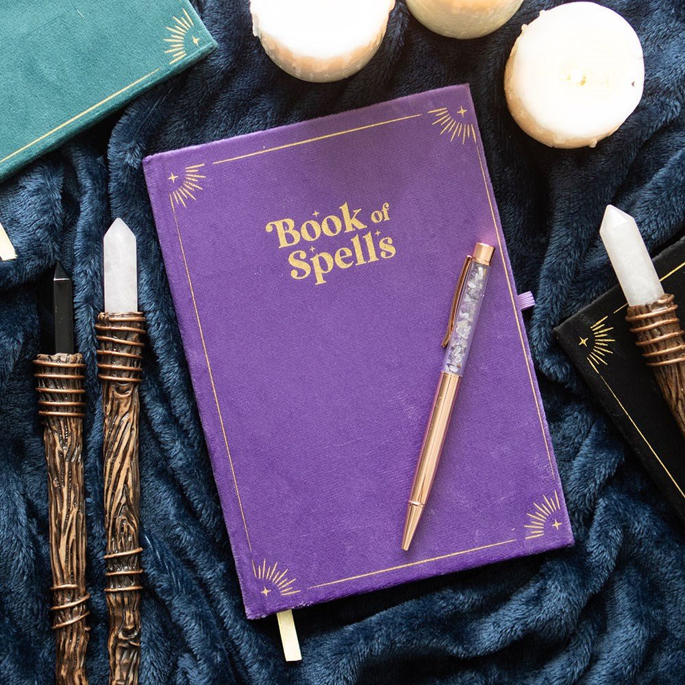Book of Spells Journal with Amethyst Crystal Pen - Note and Nib