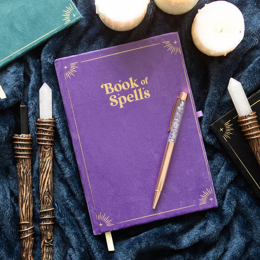 Book of Spells Journal with Amethyst Crystal Pen - Note and Nib