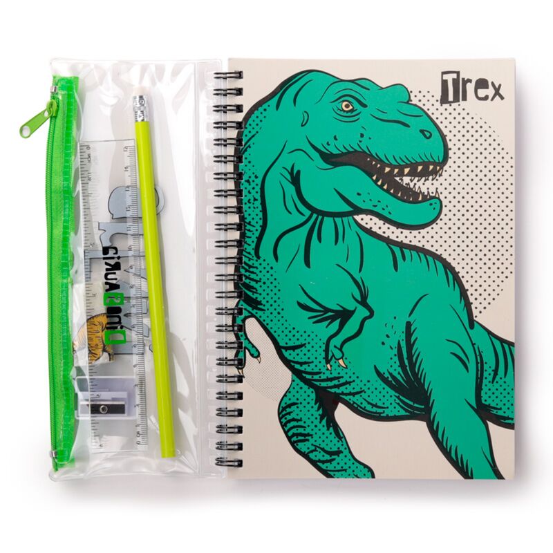 Dinosauria Ring Bound Notepad & Pencil Case 6 Piece Stationery Set - Note and Nib