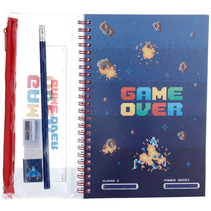 Game Over Ring Bound Notepad & Pencil Case 6 Piece Stationery Set - Note and Nib