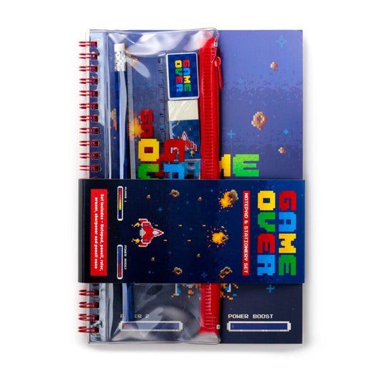 Game Over Ring Bound Notepad & Pencil Case 6 Piece Stationery Set - Note and Nib