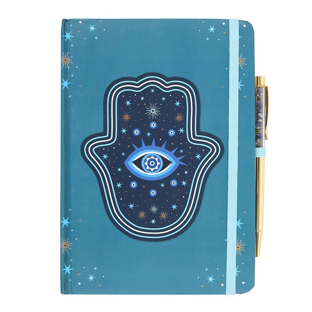 Hand of Hamsa A5 Notebook with Crystal Chip Pen - Note and Nib