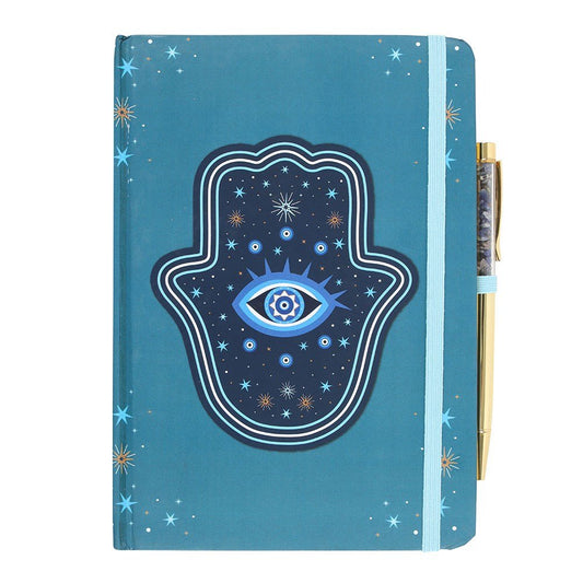 Hand of Hamsa A5 Notebook with Crystal Chip Pen - Note and Nib