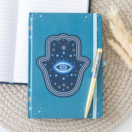 Hand of Hamsa A5 Notebook with Crystal Chip Pen - Note and Nib