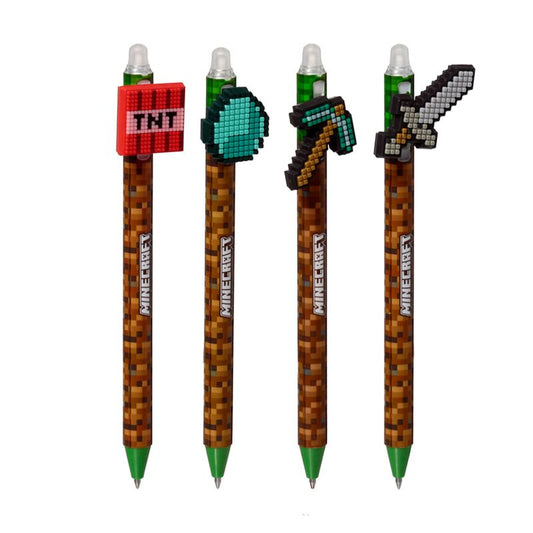 Inkredible Erasable Pen with Minecraft Tools Silicone Topper - Note and Nib