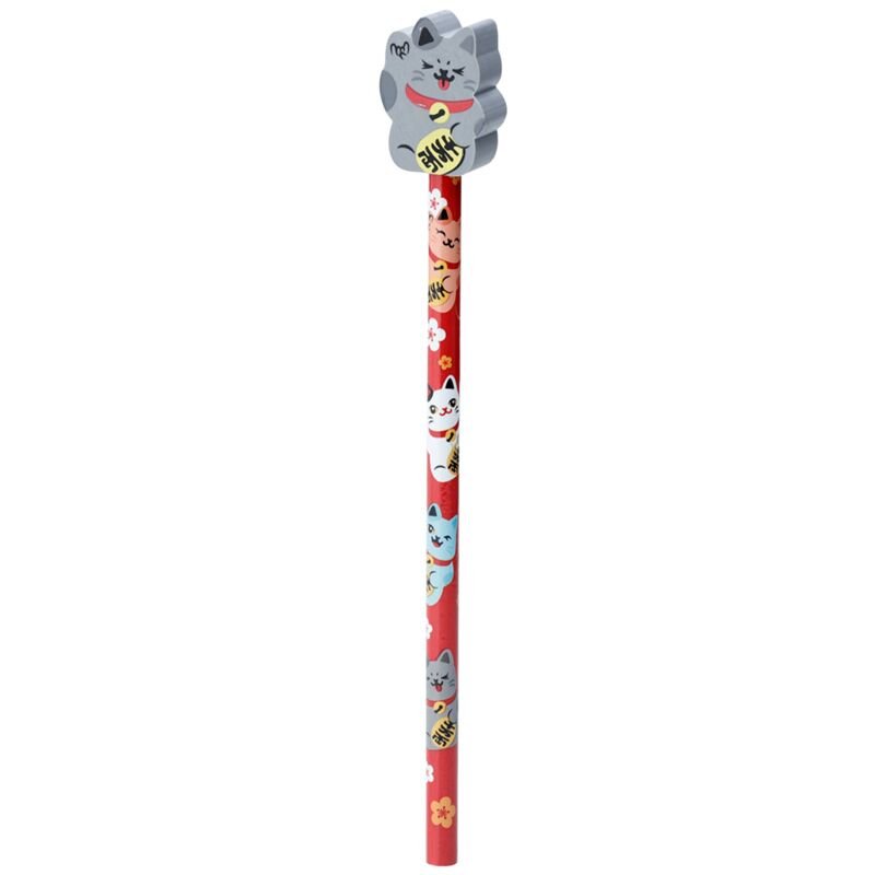 Maneki Neko Lucky Cat Pencil & Eraser Topper - Note and Nib