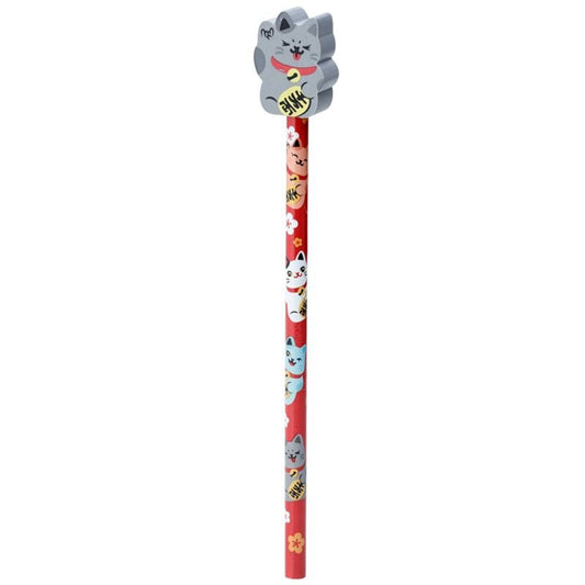 Maneki Neko Lucky Cat Pencil & Eraser Topper - Note and Nib