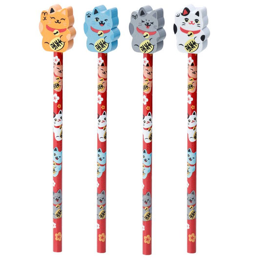 Maneki Neko Lucky Cat Pencil & Eraser Topper - Note and Nib