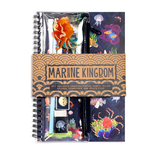 Marine Kingdom Ring Bound Notepad & Pencil Case 6 Piece Stationery Set - Note and Nib