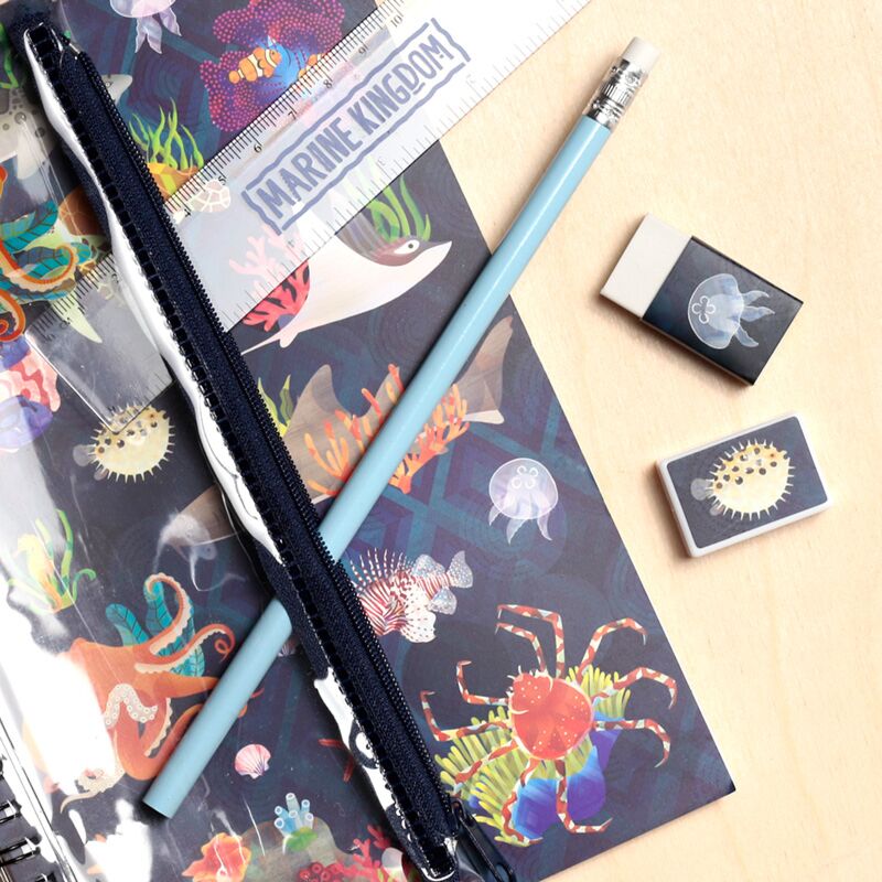 Marine Kingdom Ring Bound Notepad & Pencil Case 6 Piece Stationery Set - Note and Nib