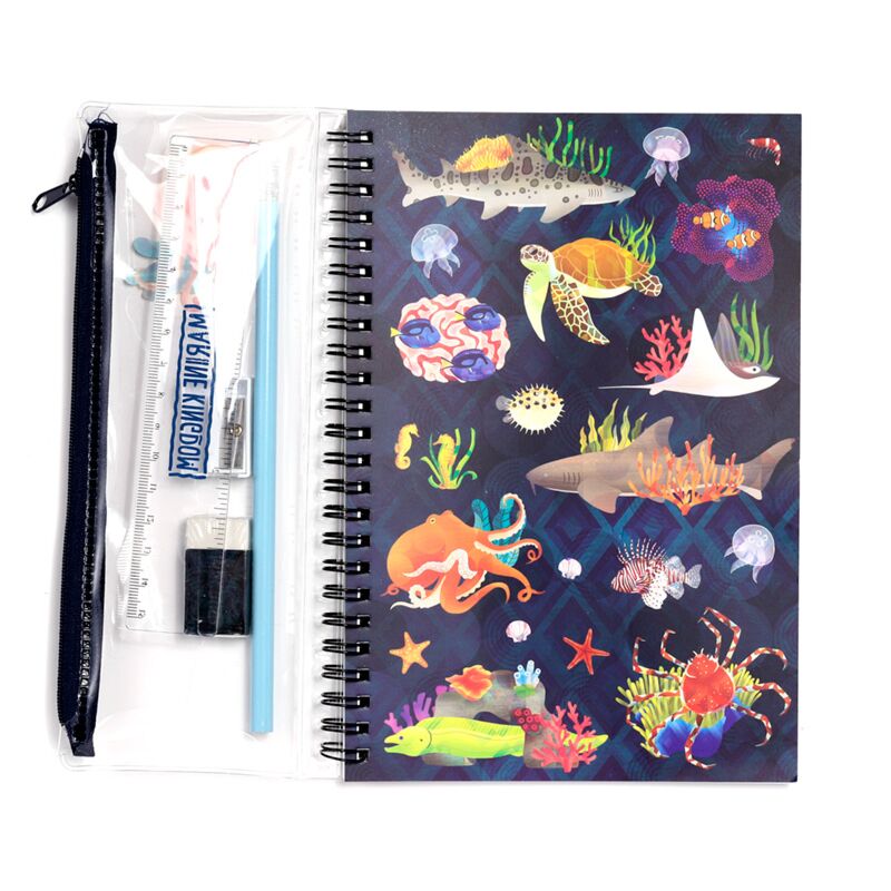Marine Kingdom Ring Bound Notepad & Pencil Case 6 Piece Stationery Set - Note and Nib