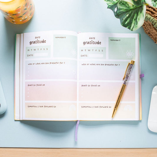 Multicoloured Gratitude Journal with Amethyst Pen - Note and Nib