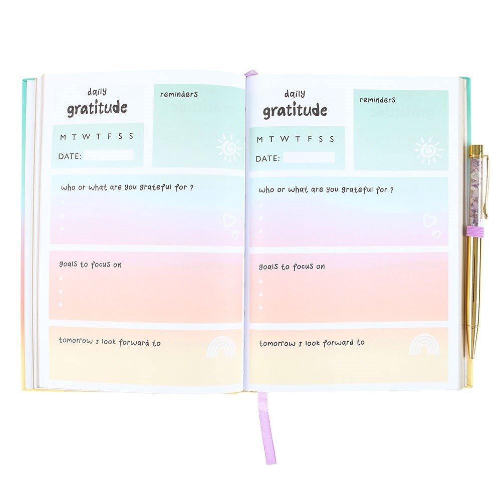 Multicoloured Gratitude Journal with Amethyst Pen - Note and Nib