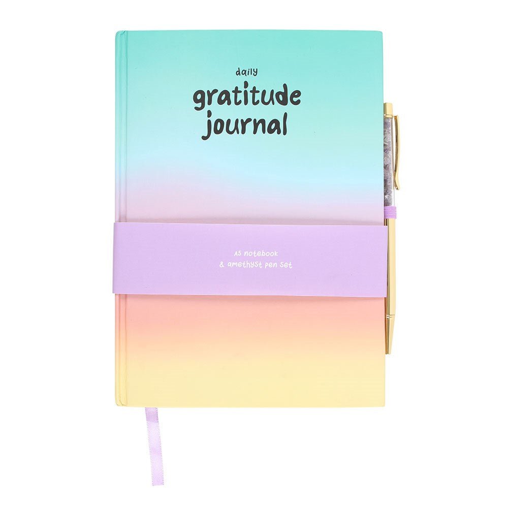Multicoloured Gratitude Journal with Amethyst Pen - Note and Nib