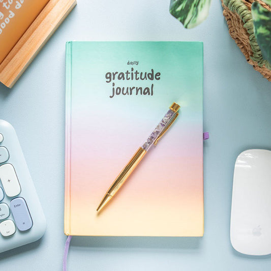 Multicoloured Gratitude Journal with Amethyst Pen - Note and Nib