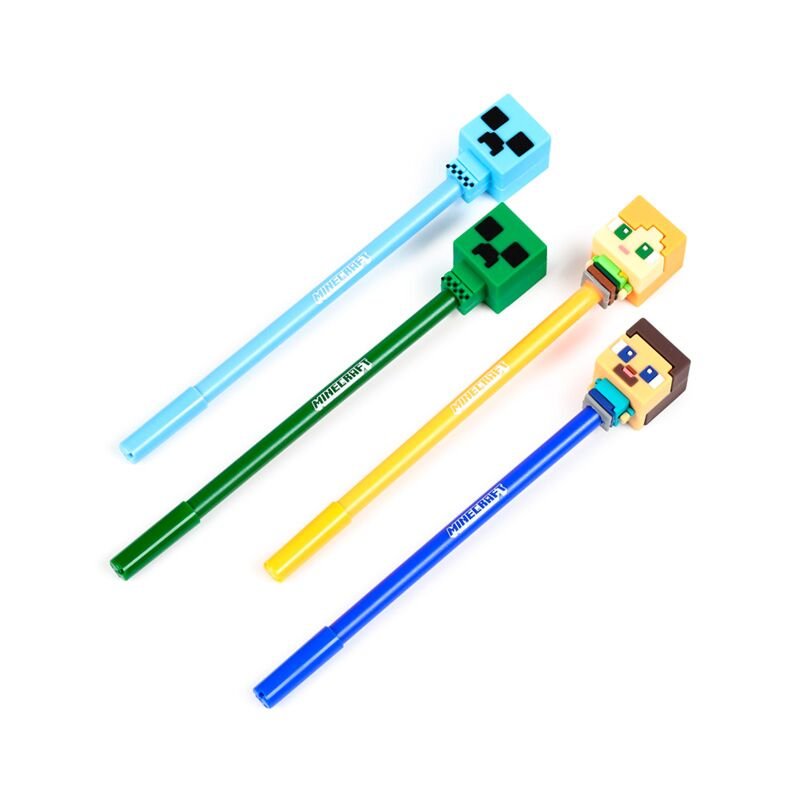 Set of 4 Erasable Pens with Minecraft Chibi Style Silicone Topper - Note and Nib