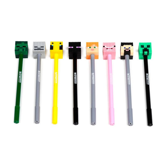 Set of 8 Erasable Pens with Minecraft Tools Silicone Topper - Note and Nib