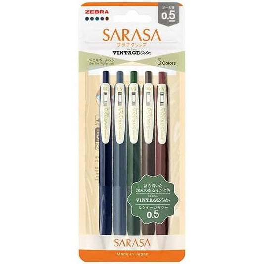 Zebra Sarasa Clip Vintage Color Gel Ink Pens 5 Colors 0.5mm JJ15 - 5C - VI - N - Note and Nib