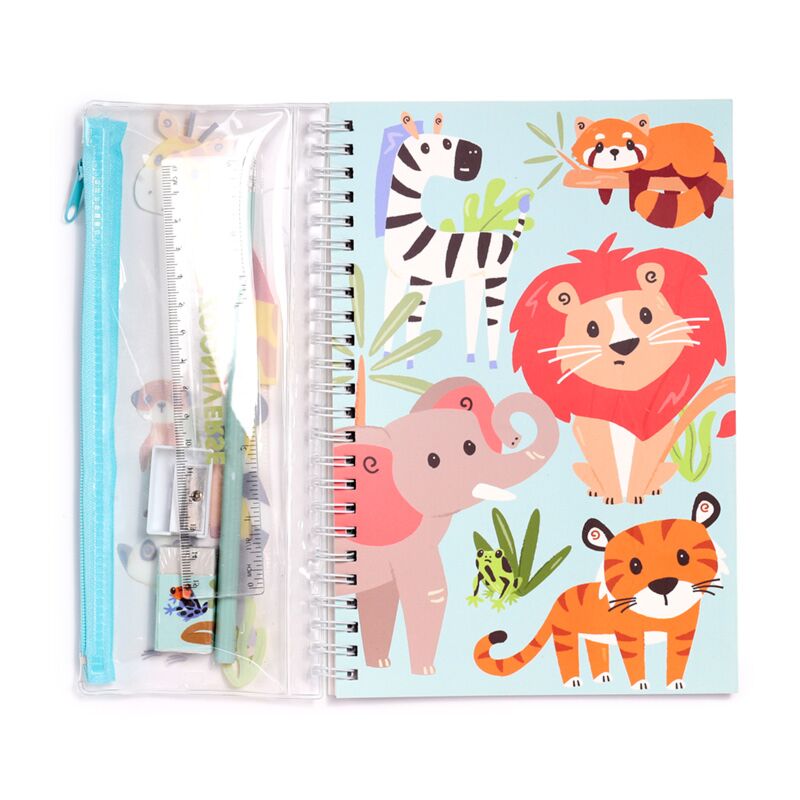 Zooniverse Ring Bound Notepad & Pencil Case 6 Piece Stationery Set - Note and Nib