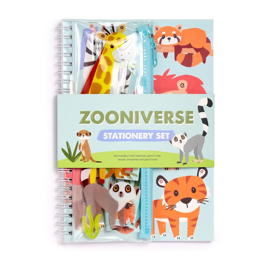 Zooniverse Ring Bound Notepad & Pencil Case 6 Piece Stationery Set - Note and Nib