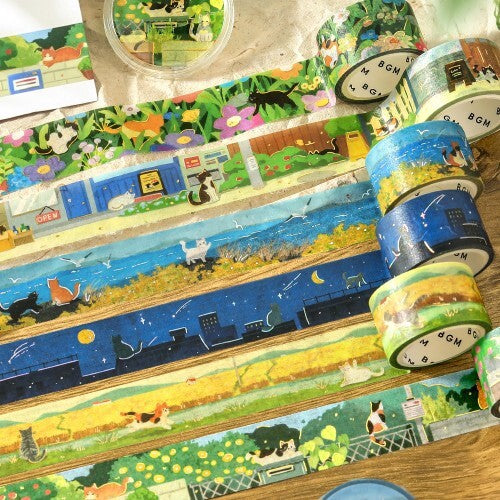Masking Tape: Travel * Occasional Cats, 5-meter Roll, Flowering Meadow, BM-SDG115