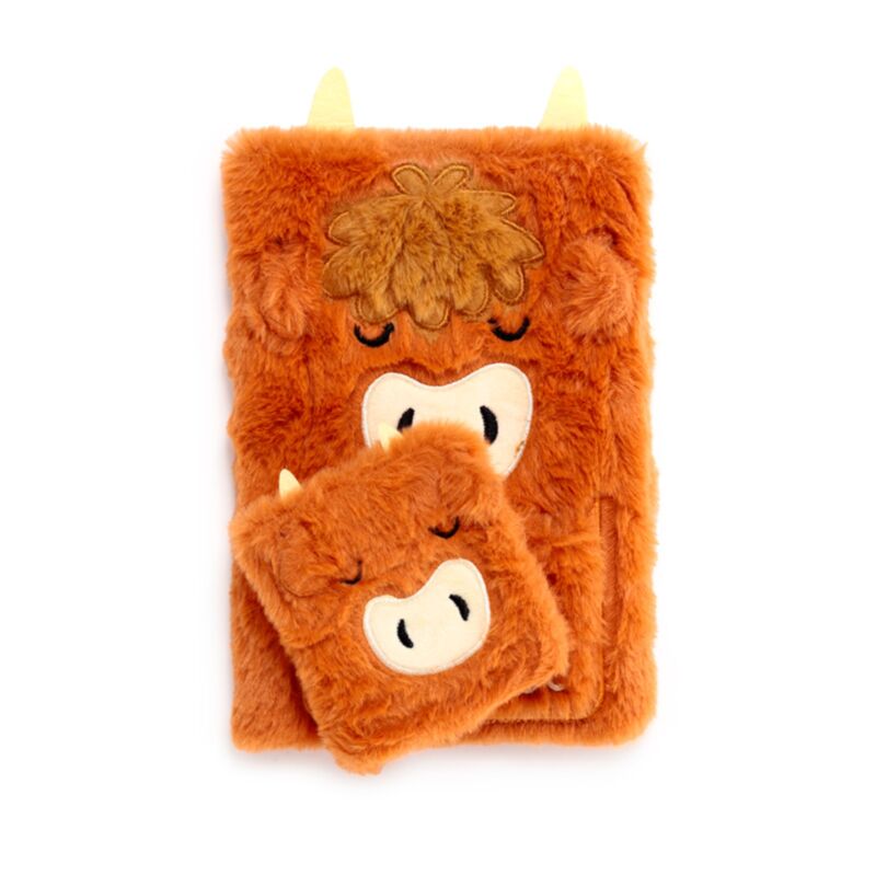 Highland Coo Cow Scotland Plush Notebook with Pouch & Mini Notebook