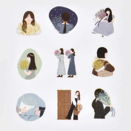 bande Washi Tape Roll Sticker Girl with bouquet - Note and Nib