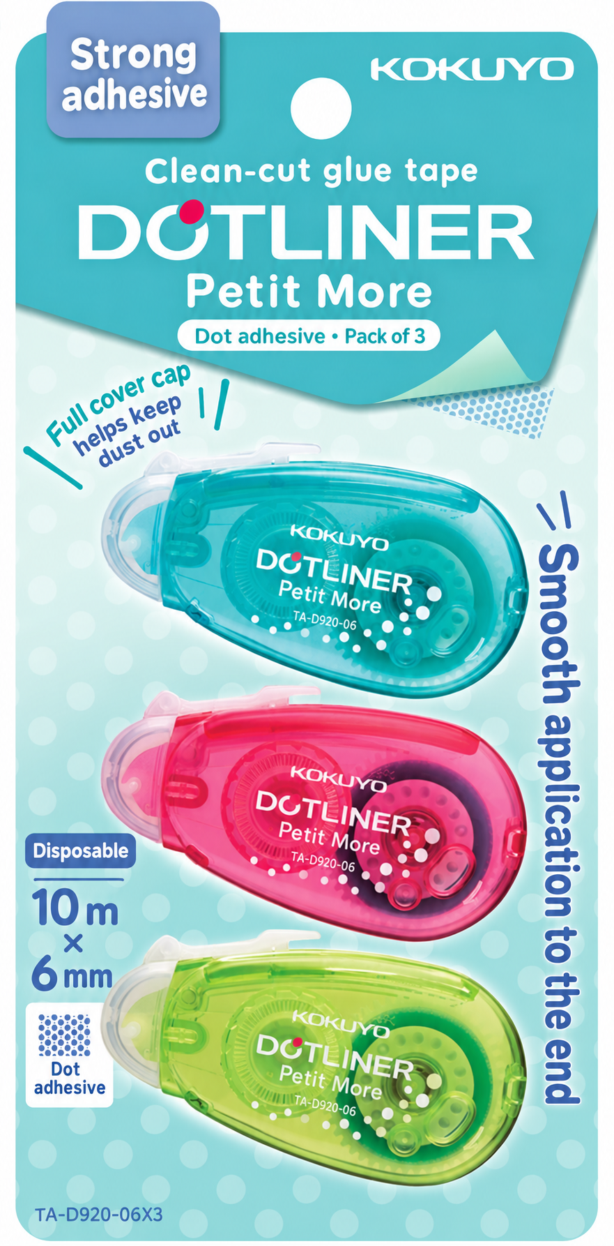 English version of Dotliner Standard three pack, 6 mm wide and 10 m long per roller