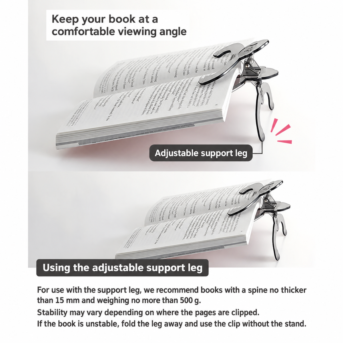 Goriben book clip support instructions in English