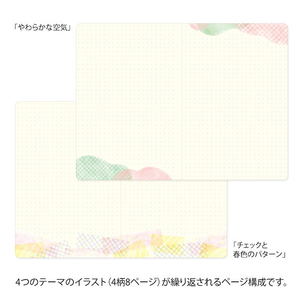 Midori Yuru Log Notebook B6 Watercolour – Illustrated page designs one and two