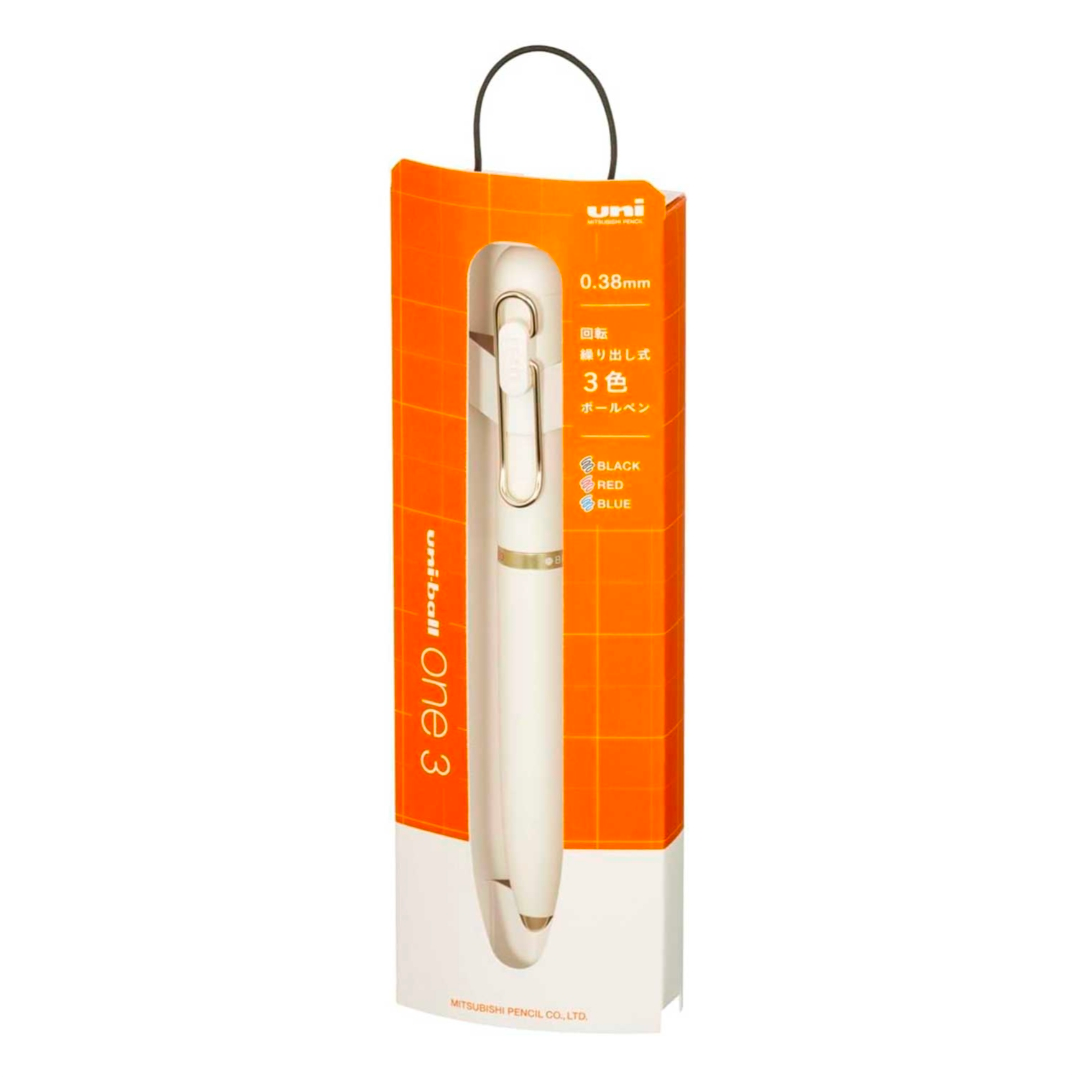Uni-ball One 3 0.38 mm Multi Pen Lamp White with Gold Trim in Gift Box