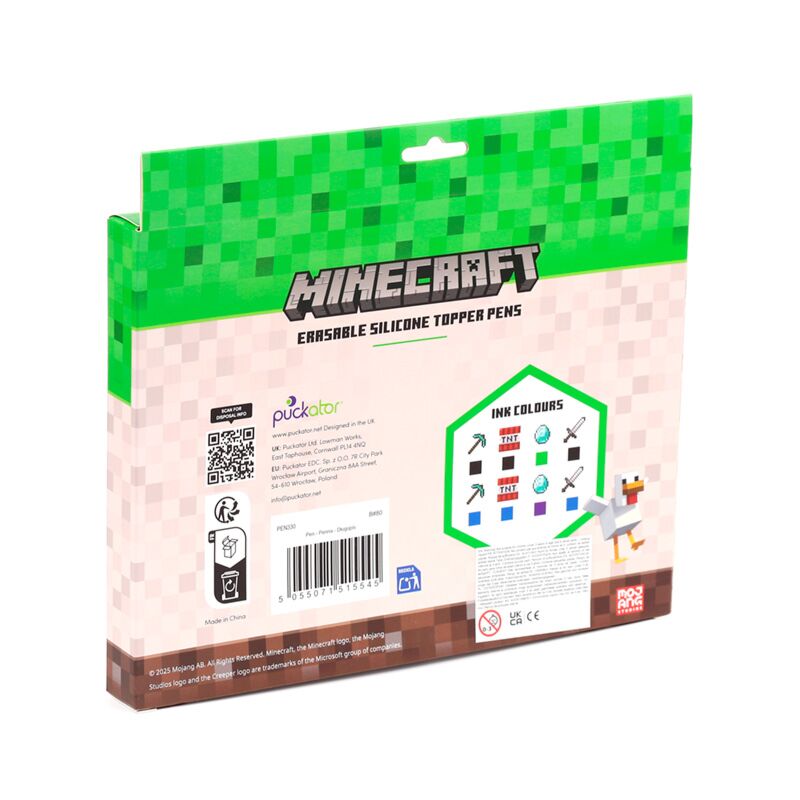 Set of 8 Erasable Pens with Minecraft Tools Silicone Topper - Note and Nib