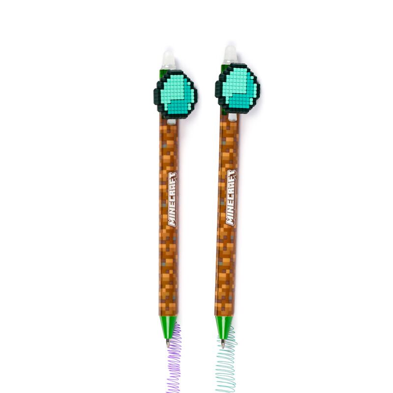 Set of 8 Erasable Pens with Minecraft Tools Silicone Topper - Note and Nib