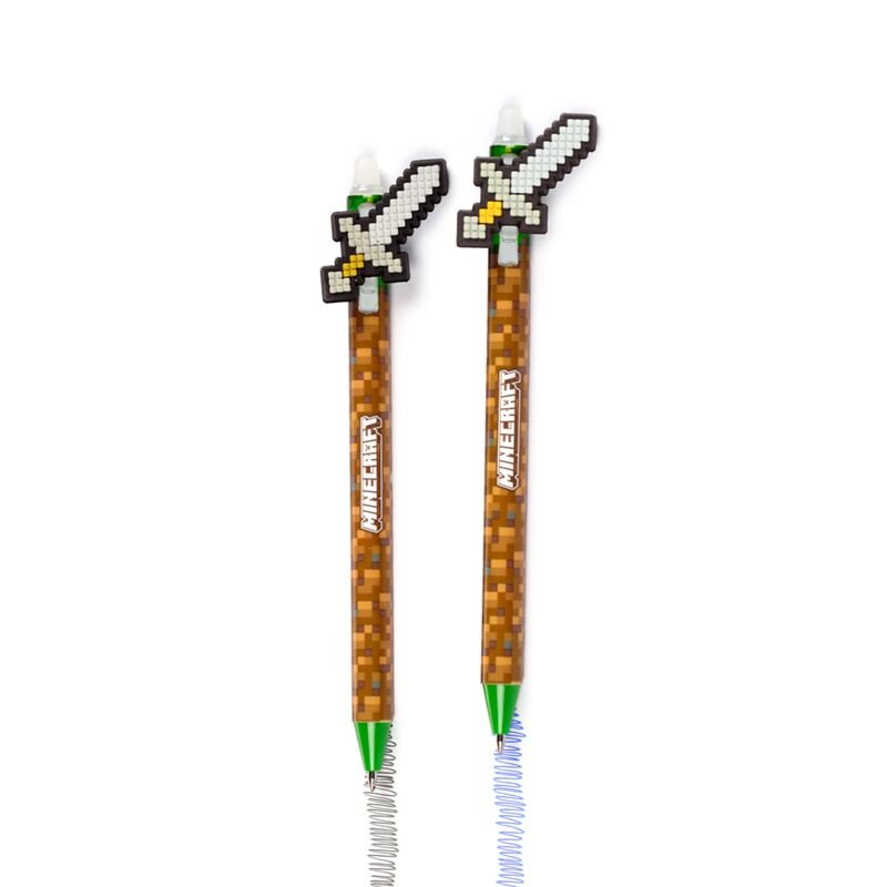 Set of 8 Erasable Pens with Minecraft Tools Silicone Topper - Note and Nib