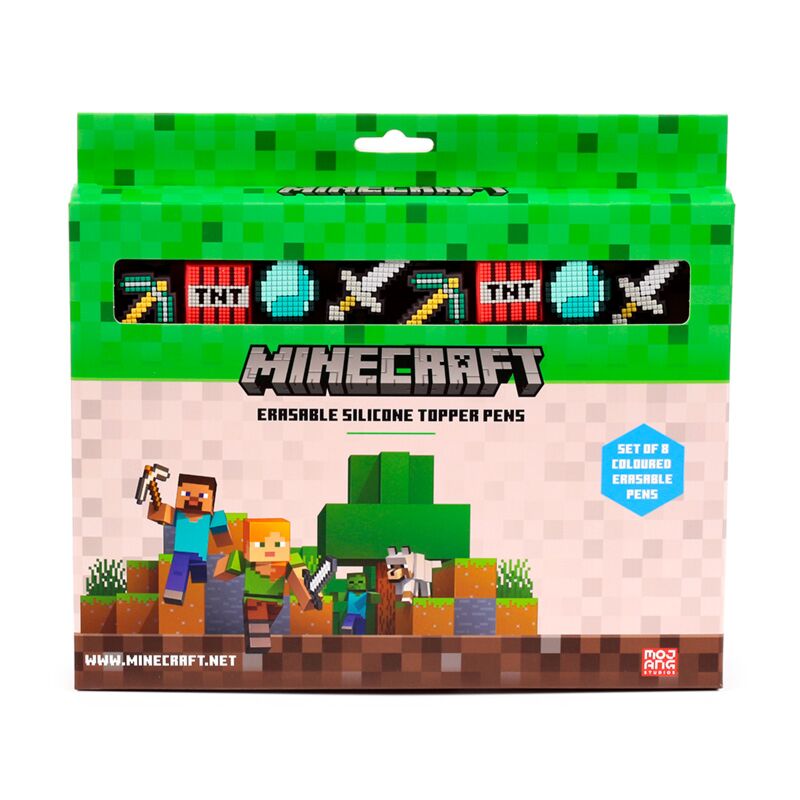 Set of 8 Erasable Pens with Minecraft Tools Silicone Topper - Note and Nib